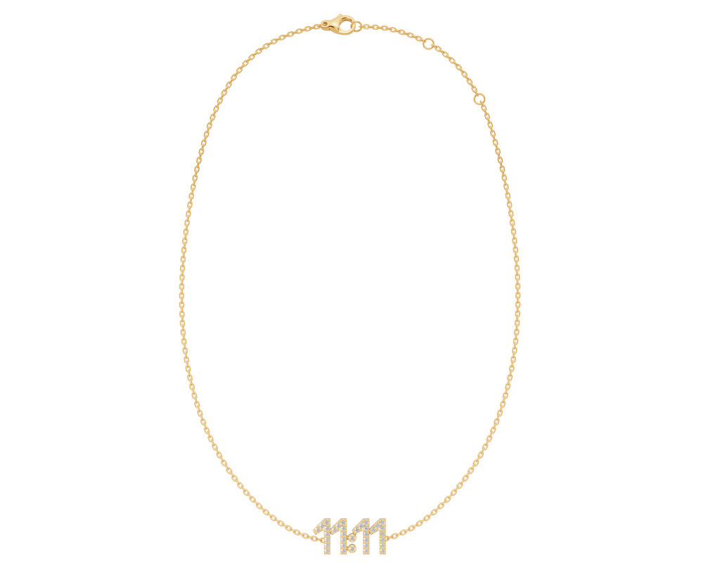 11:11 diamond necklace in 18k yellow gold with pavé-set natural diamonds, delicate number design on fine chain