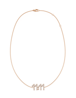 11:11 diamond necklace in 18k rose gold with pavé-set natural diamonds, delicate number design on fine chain