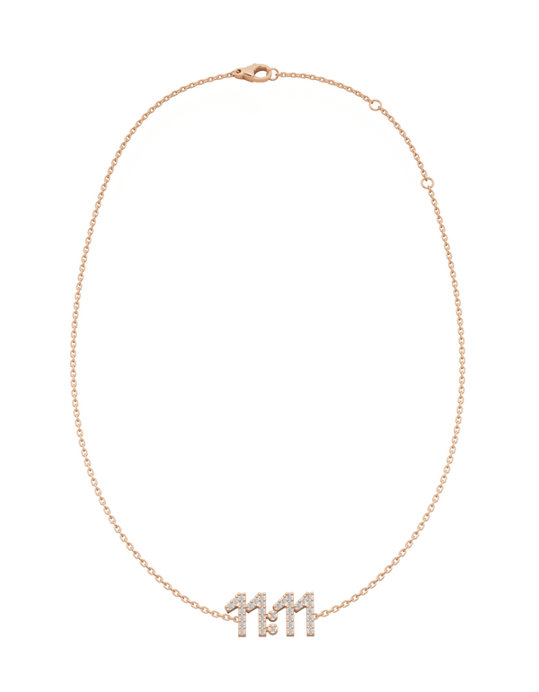 11:11 diamond necklace in 18k rose gold with pavé-set natural diamonds, delicate number design on fine chain
