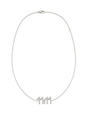 11:11 diamond necklace in 18k white gold with pavé-set natural diamonds, delicate number design on fine chain
