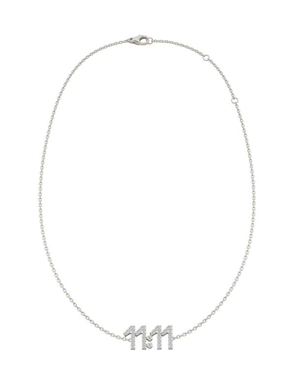 11:11 diamond necklace in 18k white gold with pavé-set natural diamonds, delicate number design on fine chain