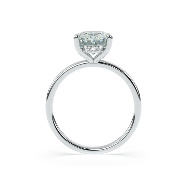 Side view of ANAÏS ring in white gold showing halo of traceable diamonds