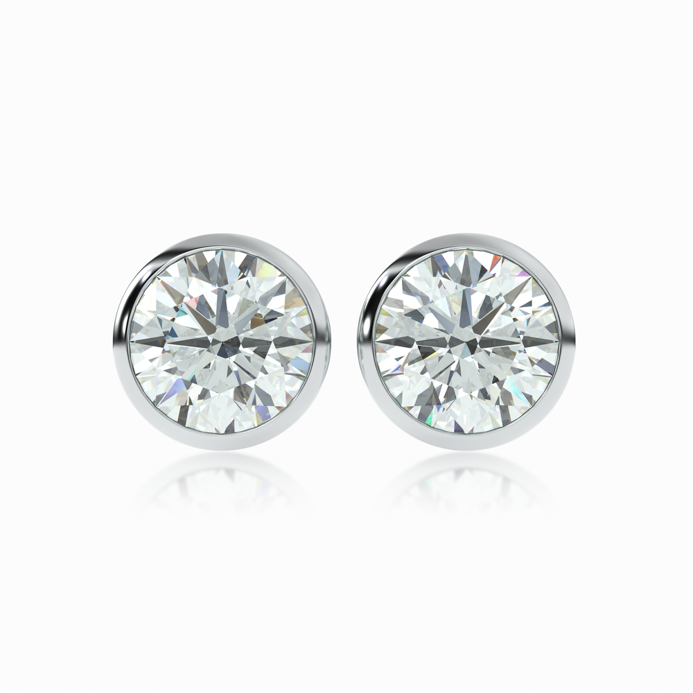 ALBA bezel-set diamond stud earrings in 18k white gold – traceable natural diamonds