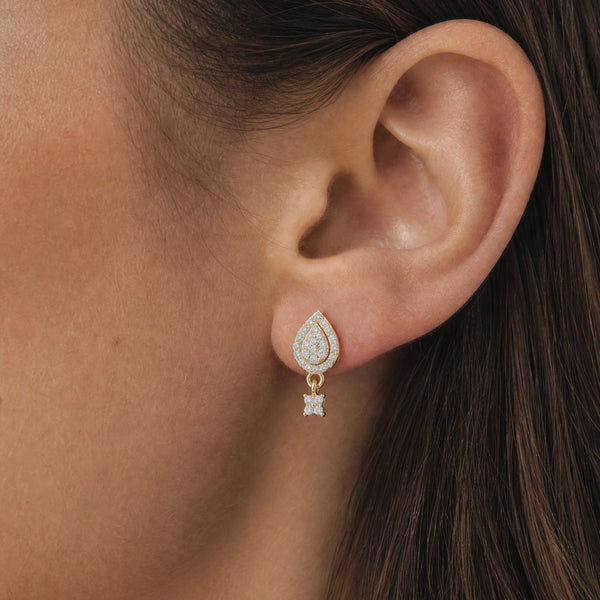 Pear shape pave earrings yellow gold 