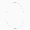 Delicate necklace in rose gold featuring three evil eye–shaped diamond elements spaced along a fine chain, with an adjustable clasp.