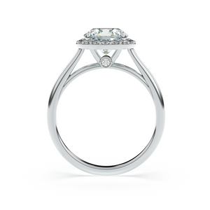 Side view of LILOU ring in white gold with traceable halo diamonds