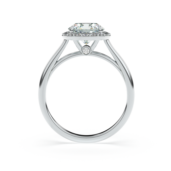 Side view of LILOU ring in white gold with traceable halo diamonds