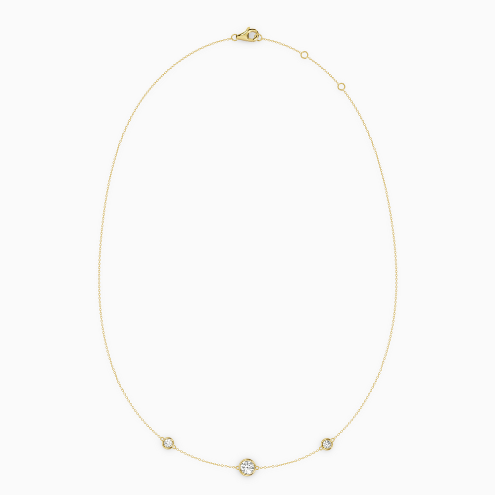 PURE diamond necklace in white gold with bezel-set natural diamonds, delicate fine chain with slightly larger center stone